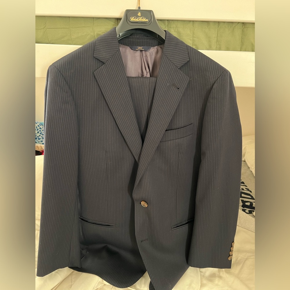 Brooks Brothers navy pinstriped suit